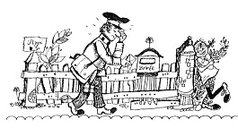 Der P�stler / Postbote bringt Pippi den Brief
                      an den Briefkasten