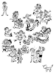 Pippi Langstrumpf verteilt Spielzeuge