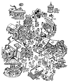 Der Dorfplatz mit dem Jahrmarkt