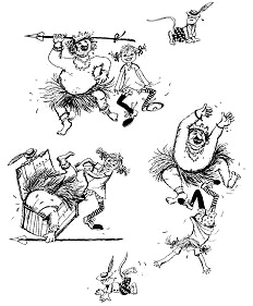 Pippi Langstrumpf und Vater Efraim tollen
                      herum.