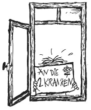 Pippi Langstrumpf zeigt sich am Fenster mit
                      einer Botschaft