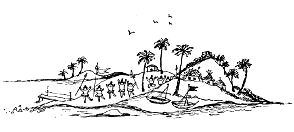 Ankunft bei der Insel Taka-Tuka in
                      Taka-Tuka-Land, Sicht auf die Insel