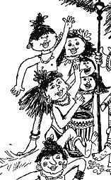 Taka-Tuka-Land-Konzert bei Sonnenuntergang:
                      Trommlerin und Kinder