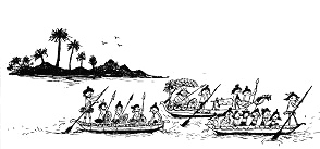 Ausfahrt der Erwachsenen von Taka Tuka zur
                      Wildschweinjagt auf eine andere Insel