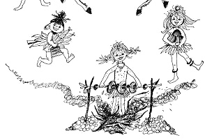 Pippi Langstrumpf am Bratfeuer