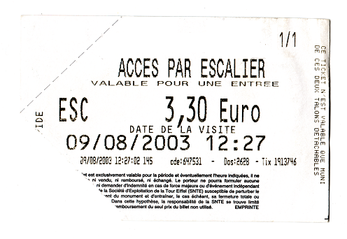 Paris
                            Eiffelturm Billet ein Niveau Rckseite, Tour
                            Eiffel, Eiffel Tower, Eintrittskarte,
                            ticket