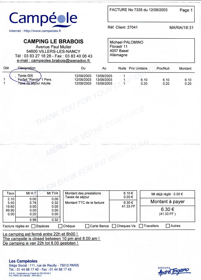 Nancy Camping Quittung reu