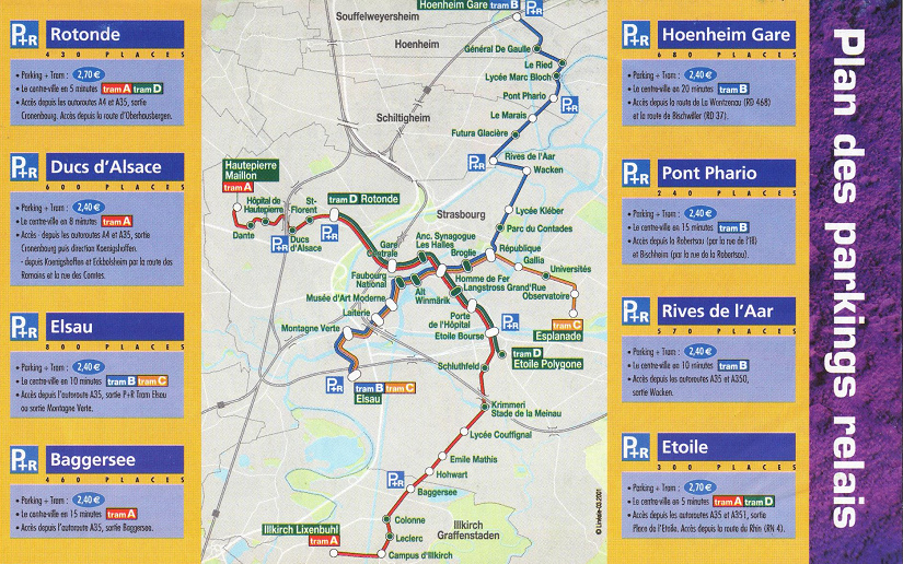 Strassburg Tramplan, plan des trams de
                        Strasbourg, Tramnetz, CTS