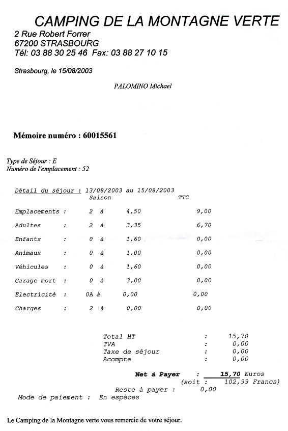 Strassburg Camping Quittung reu