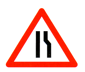 Verkehrszeichen: Gefahrsignal Achtung
                      Verengung von Rechts