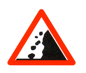 Verkehrszeichen: Gefahrsignal Achtung
                      Steinschlag