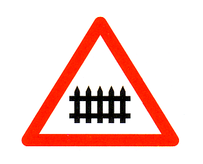 Verkehrszeichen: Gefahrsignal Achtung
                      Bahnschranke