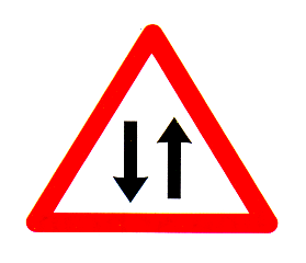 Verkehrszeichen: Gefahrsignal Achtung
                      Gegenverkehr