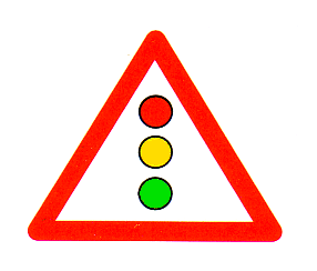 Verkehrszeichen: Gefahrsignal Achtung
                      Lichtsignalanlage (LSA) / Ampel
