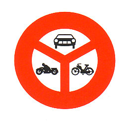 Verkehrszeichen: Vorschriftssignal Verbot für
                      Motorwagen / Autos und Motorrad / Töff und
                      Motorfahrrad / Mofa / Moped
