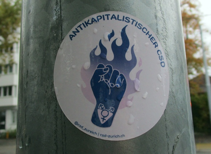 Kriminelle
                            ANTIFA Kleber in Z�rich mit Antifa-Faust und
                            Gender-Symbol am Handgelenk, 26.10.2023