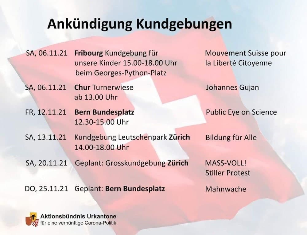 Widerstand mit
                  Demo in der Schweiz 2.11.2021: Liste der Demos
                  (unvollst�ndig)
