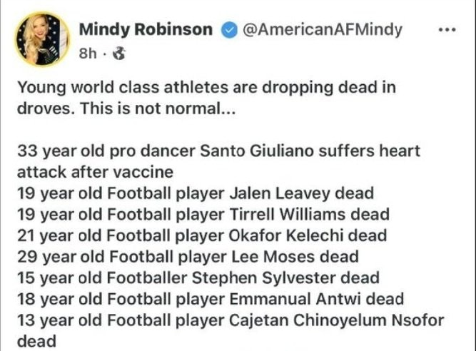 "USA":
                    GENgeimpfte Sportler sterben laufend auf dem
                    Spielfeld