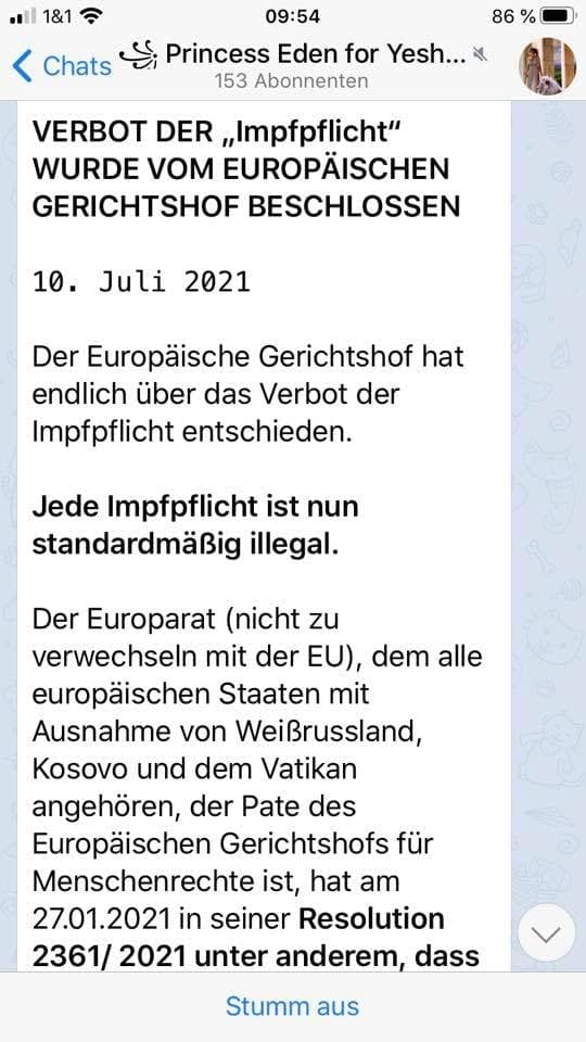 Widerstand Europarat 5.1.2022: Es gilt der
Beschluss vom 10.7.2021, dass eine Impfpflicht
verboten ist Widerstand Europarat 5.1.2022:
Es gilt der Beschluss vom 10.7.2021, dass eine
Impfpflicht verboten ist