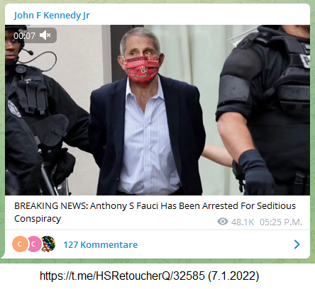 Täter Fauci 7.1.2022: soll festgenommen
worden sein Täter Fauci 7.1.2022: soll
festgenommen worden sein