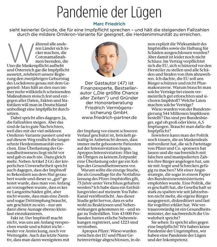 Widerstand in Fulda (4R) am 18.3 .2022:
Eine Zeitung aus Fulda schreibt etwas:
"Pandemie der Lügen": Fuldaer Zeitung
(in der Regel ein Arzneimittel-Werbeorgan von der
ersten bis zur letzten Seite) vom 17.3.22 Widerstand in Fulda (4R) am 18.3 .2022: Eine
Zeitung aus Fulda schreibt etwas: "Pandemie
der Lügen": Fuldaer Zeitung (in der Regel ein
Arzneimittel-Werbeorgan von der ersten bis zur
letzten Seite) vom 17.3.22
