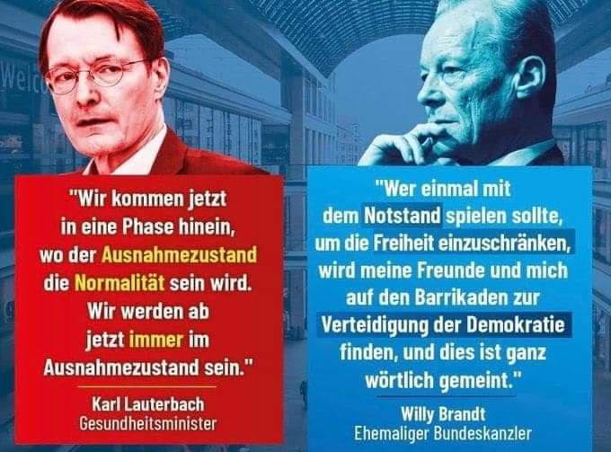 Widerstand gegen Impfmonster Lauterbach
18.4.2022: z.B. mit Willy Brandt Widerstand
gegen Impfmonster Lauterbach 18.4.2022: z.B. mit
Willy Brandt