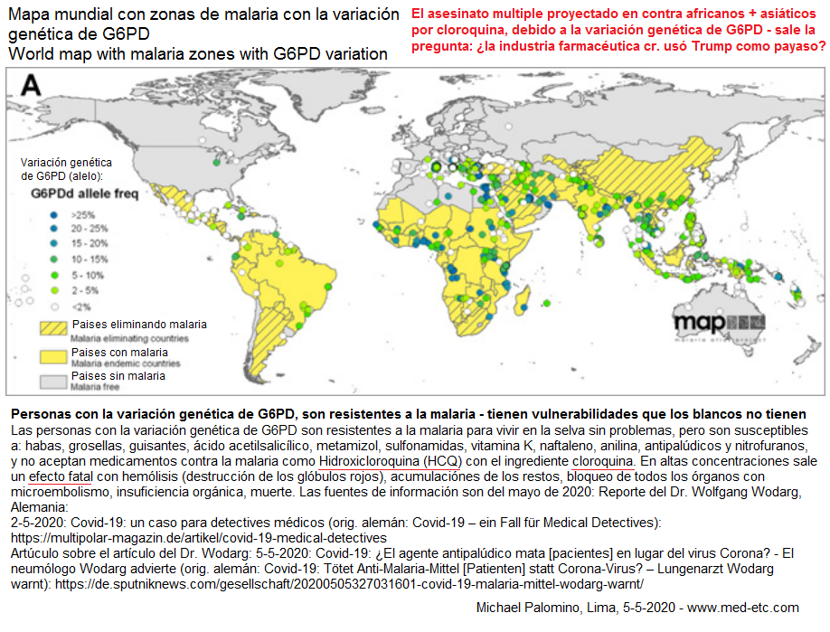 Mapa mundial
                            con las zonas de malaria donde viven y
                            proviene la gente que es resistente a la
                            malaria con la variaci�n gen�tica de G6PD
                            favismo