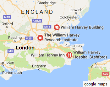 Mapa con la regi�n de Londres
                con instituciones conmemorando William Harvey
