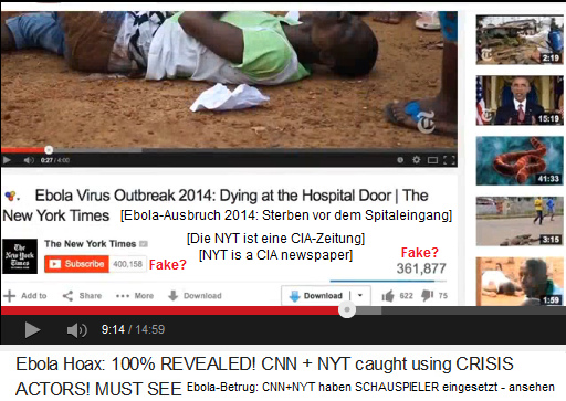 Der YouTube-Kanal
                            der CIA-Zeitung New York Times behauptet
                            400.158 Followers und 361.877 Klicks auf das
                            Video - wahrscheinlich auch eine grosse
                            F�lschung