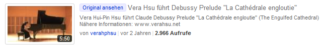 Claude Debussy: Pr�lude "La
                              cath�drale engloutie" (Die versunkene
                              Kathedrale, The Engulfed Cathedral),
                              gespielt von Vera Hui-pin Hsu