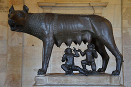 M�rchen: Romulus und Remus werden
                  von einer W�lfin ges�ugt
