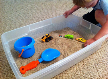 Sand box in the house
                              02, a box with sand, play cars and play
                              digger and shovel