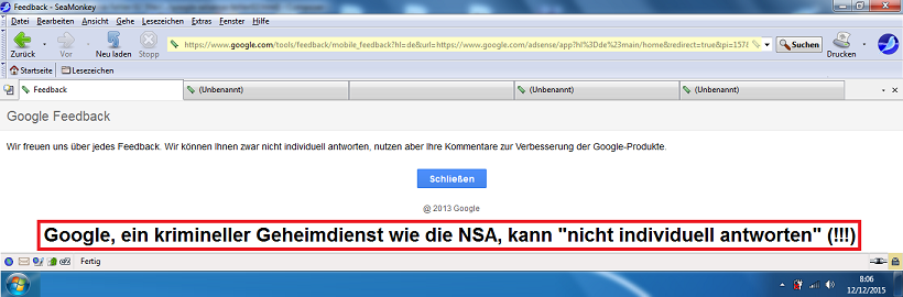 Screenshot der google-Antwort: "kann
                          nicht individuell antworten"