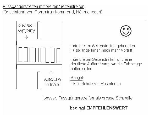 H�rimencourt: Fussg�ngerstreifen mit breiten
                    Seitenstreifen-Balken