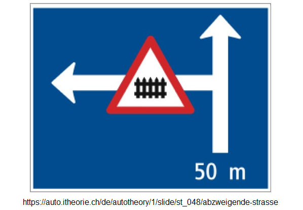 83.
                                Vorwegweiser: Abzweigende Strasse mit
                                Hindernis